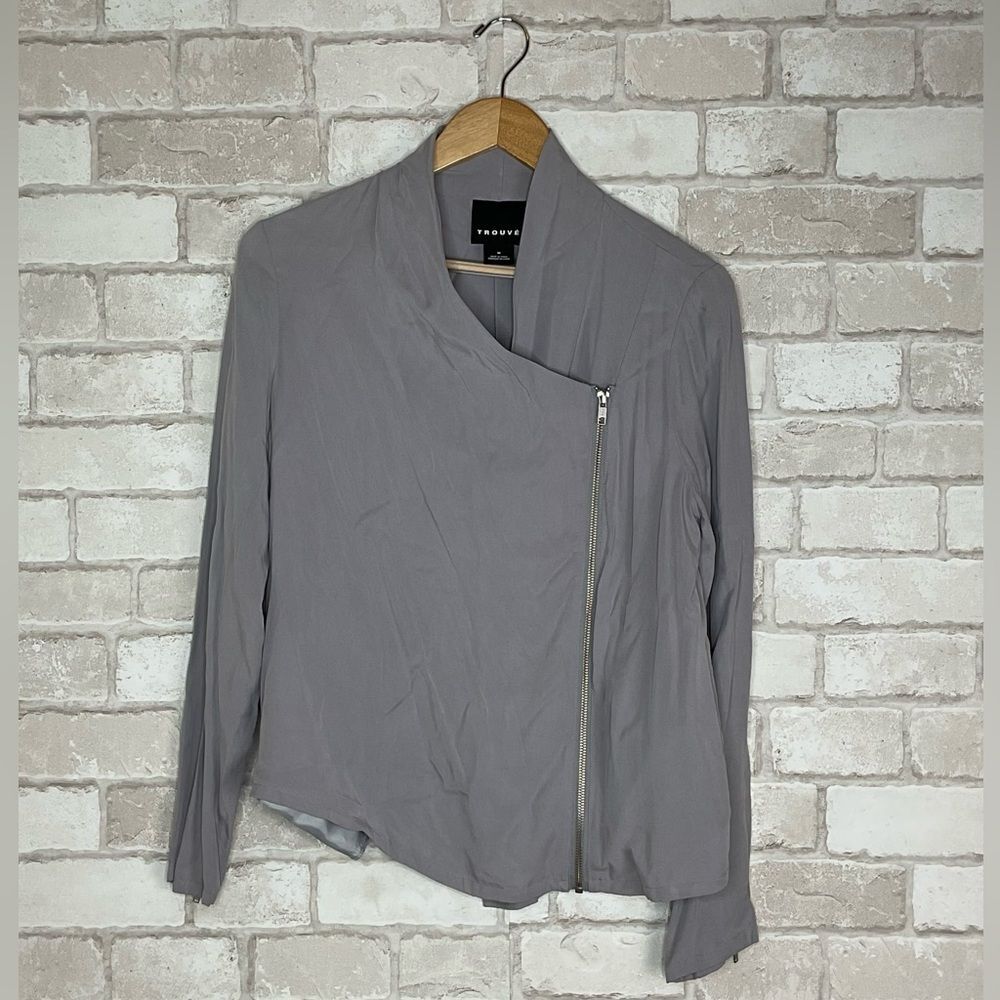 Trouve Gray Asymmetrical Zip Jacket Size M